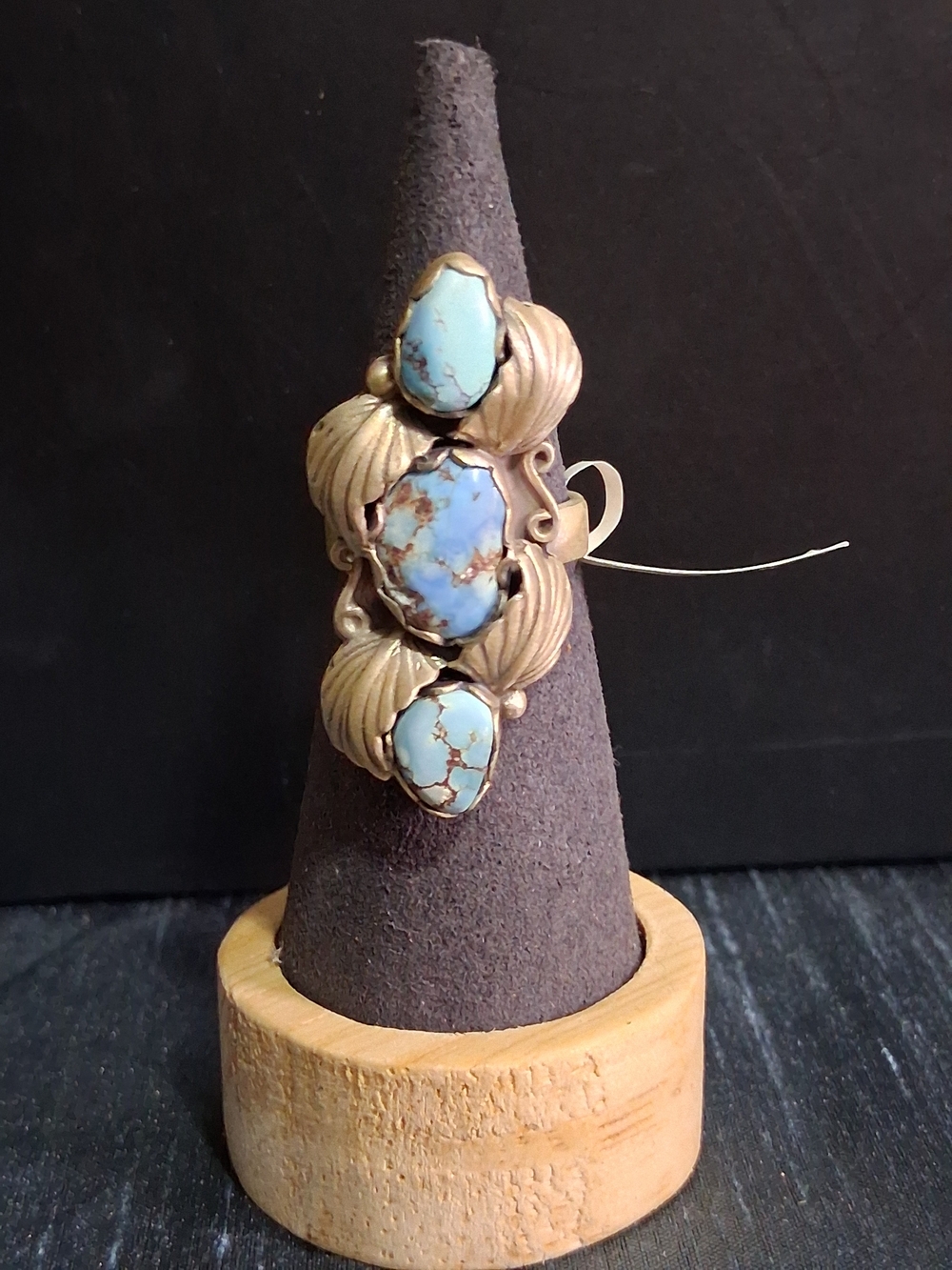 Vintage Sterling Silver Turquoise Triple Stone Statement Ring Adjustable 7 8 9 - Picture 5 of 10